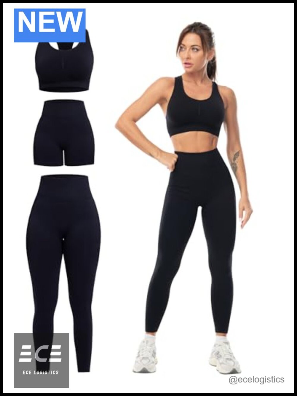 3 Piece Workout Set Leggings Sports Bra Gym Shorts Nylon Spandex